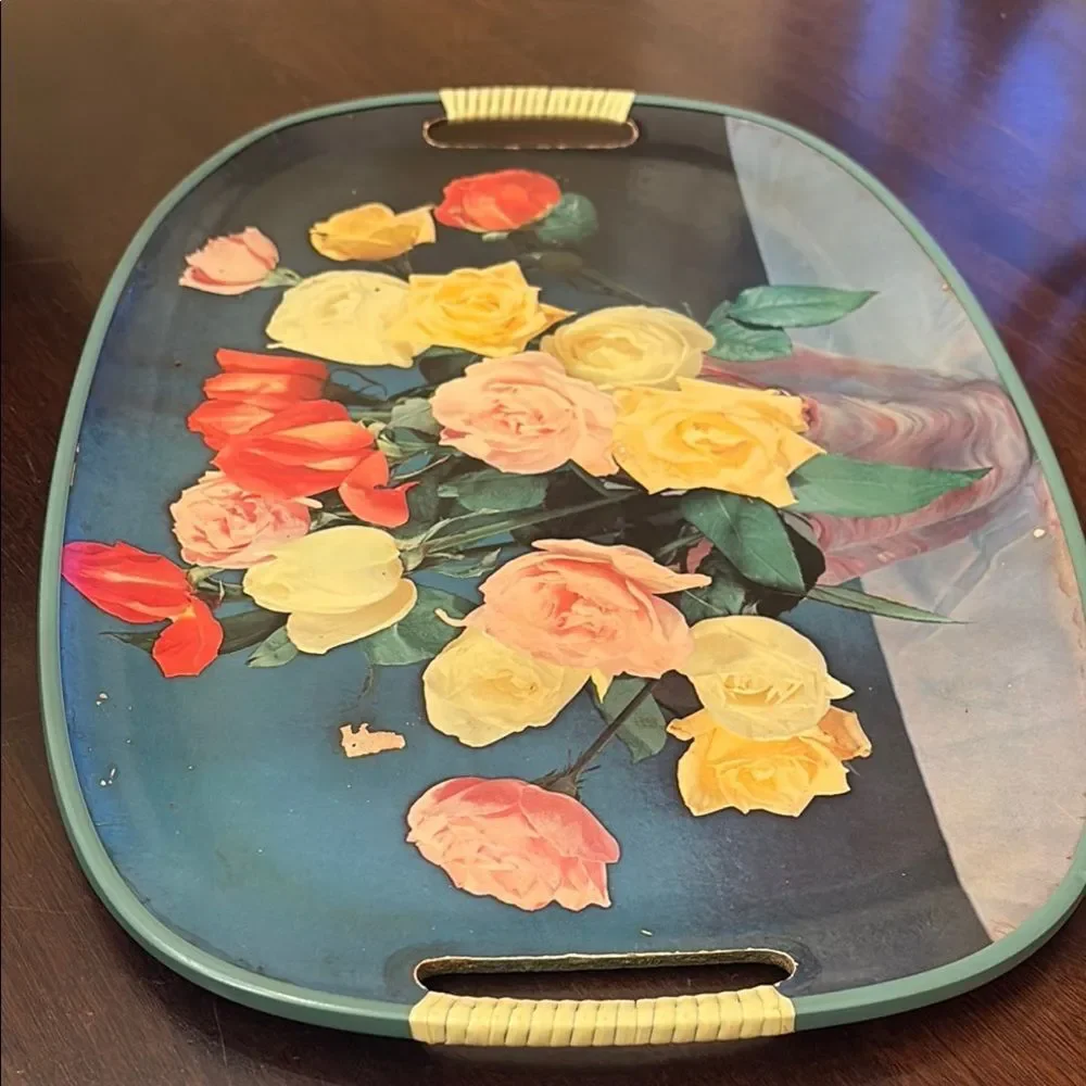 Vintage Floral Tray with Colorful Roses